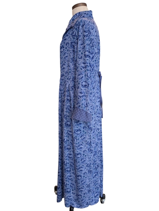 Vintage April Cornell Indigo Floral & Plaid, Button Front, Tie Back Maxi Dress. - Picture 5 of 13